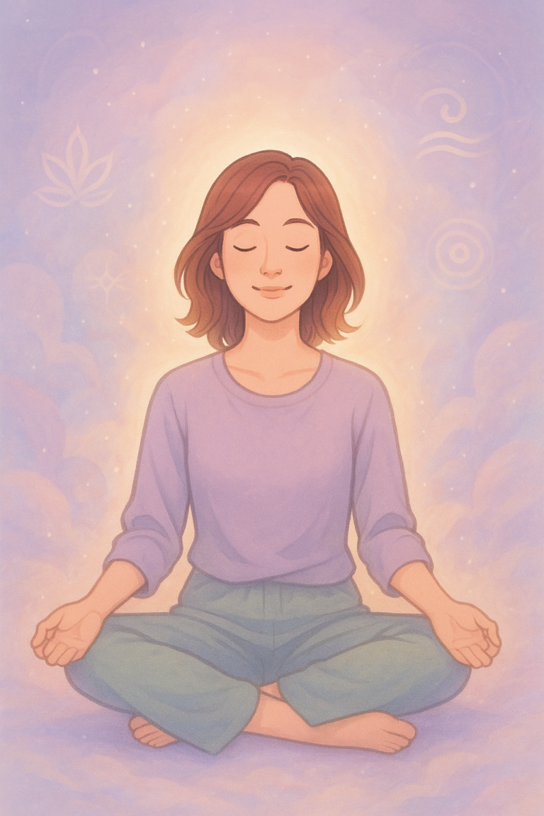 cartoon girl meditates